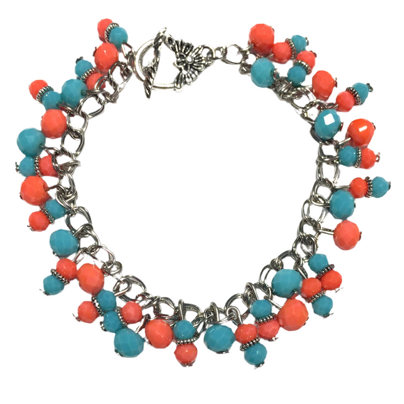 Coral and Teal Glass Bracelet