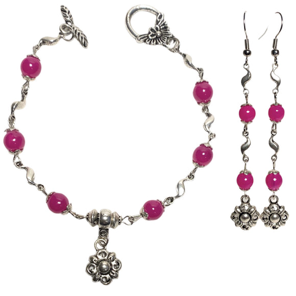 Flower Fuchsia Glass Jewelry Set (DAISY)