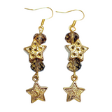 Stars Antiqued Gold Glass Earrings