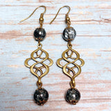 Bronze Knot Gray Glass Earrings