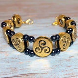 Celtic Triskelion Bracelet Antiqued Gold Black