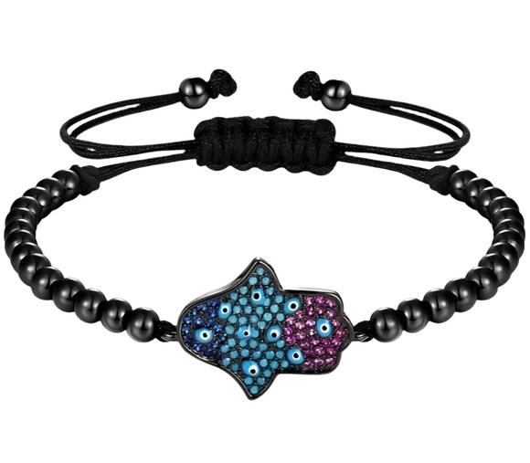 Hamsa Eye Rhinestone Cord Bracelet (CHAYA)