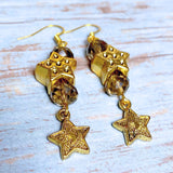 Stars Antiqued Gold Glass Earrings