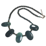 Emerald Green & Bronze Agate Stone and Glass Necklace (GENEVA)