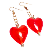 Red Hearts Lampwork Glass Earrings