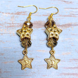 Stars Antiqued Gold Glass Earrings