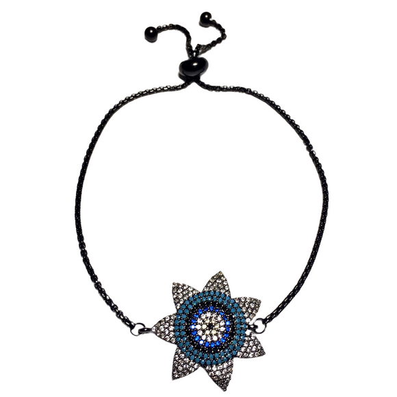 Evil Eye Black Flower Rhinestone Bracelet (ELYON)