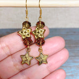 Stars Antiqued Gold Glass Earrings