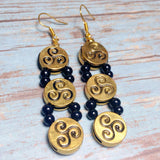 Celtic Triskelion Jewelry Set Antiqued Gold Black (CADEN)