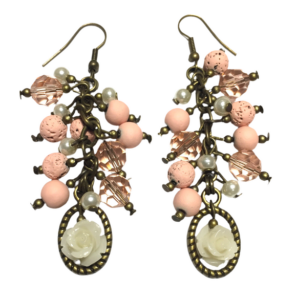 Rose Pink Bronze Earrings