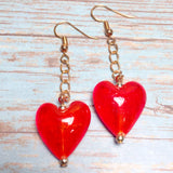 Red Hearts Lampwork Glass Earrings