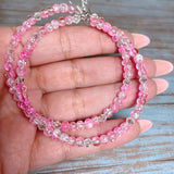 Pink Glass Set Bangle Bracelet Hoop Earrings (JUNE)