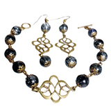 Bronze Knot Gray Glass Jewelry Set