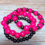 Fuchsia Black Wood Bracelet Stack (KARISA)