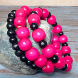 Fuchsia Black Wood Bracelet Stack (KARISA)