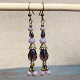 Purple Glass Bronze Earrings