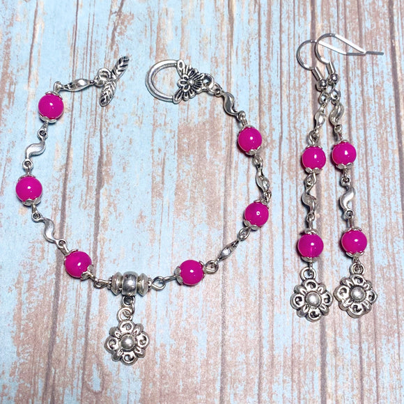 Flower Fuchsia Glass Jewelry Set (DAISY)