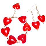 Red Hearts Lampwork Glass Jewelry Set (AMORE)