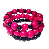 Fuchsia Black Wood Bracelet Stack (KARISA)