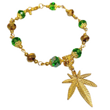 Marijuana Green Gold Glass Bracelet (HEMP-B)