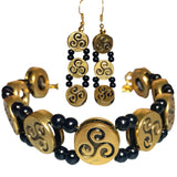 Celtic Triskelion Jewelry Set Antiqued Gold Black (CADEN)