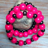 Fuchsia Black Wood Bracelet Stack (KARISA)