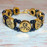 Celtic Triskelion Bracelet Antiqued Gold Black