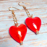 Red Hearts Lampwork Glass Earrings