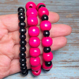 Fuchsia Black Wood Bracelet Stack (KARISA)