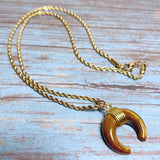 Tiger Eye Stone Crescent Moon Necklace (APOLLO)