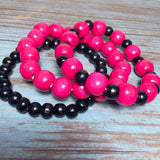 Fuchsia Black Wood Bracelet Stack (KARISA)