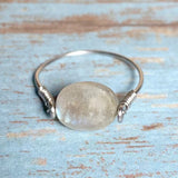 Labradorite Stone Silver Steel Ring (Size 7.5)