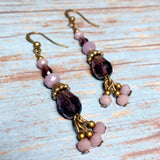 Purple Glass Bronze Earrings