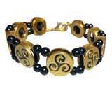 Celtic Triskelion Bracelet Antiqued Gold Black