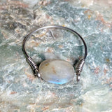 Labradorite Stone Silver Steel Ring (Size 7.5)