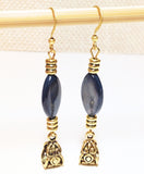 Natural Navy Blue Seashell Antiqued Gold Beaded Handmade Earrings