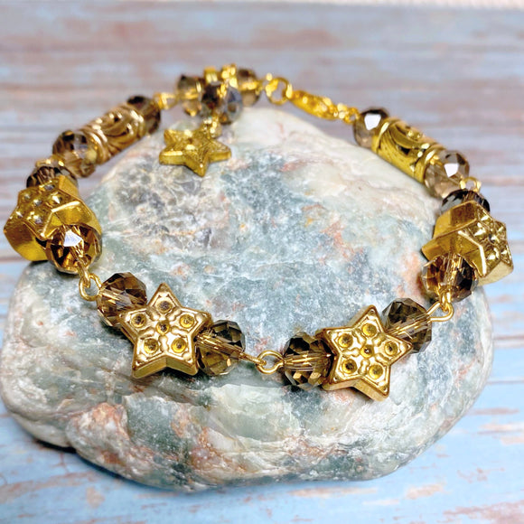 Stars Antiqued Gold Glass Bracelet