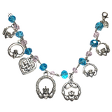 Irish Claddagh Blue & Pink Friendship Charm Bracelet (BRIANNA)