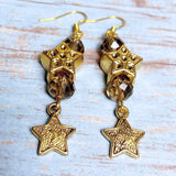 Stars Antiqued Gold Glass Earrings