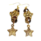 Stars Antiqued Gold Glass Earrings