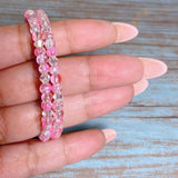 Pink Glass Set Bangle Bracelet Hoop Earrings (JUNE)