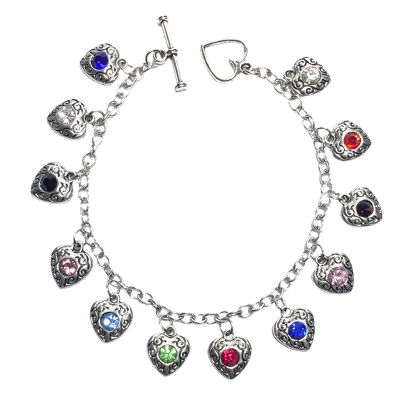 Rhinestone Hearts Charm Chain Bracelet (LOVE)