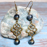 Bronze Knot Gray Glass Earrings