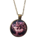 Cat in Cauldron Bronze Glass Dome Necklace (ALFALFA)