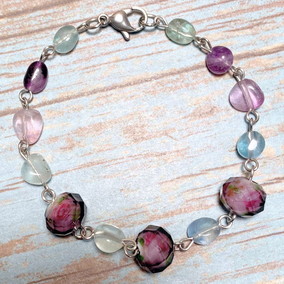 Fluorite Stone & Glass Bracelet (FIORELLA-B)