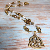 Celtic Knot Bronze Glass Necklace