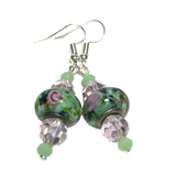 Green Pink Floral Glass Earrings (BASILIA)