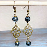 Bronze Knot Gray Glass Earrings