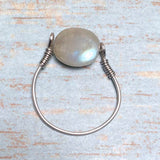 Labradorite Stone Silver Steel Ring (Size 7.5)