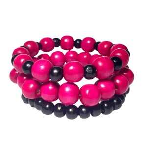 Fuchsia Black Wood Bracelet Stack (KARISA)